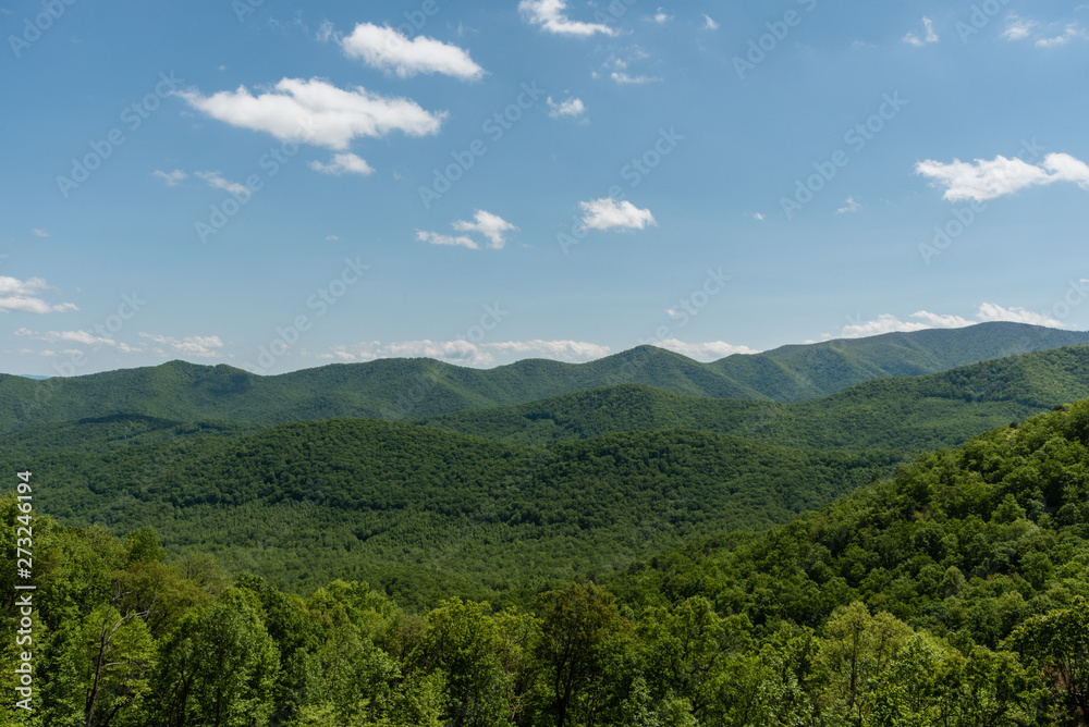 Beautiful Blue Ridge Parkway vista in springtime, North Carolina