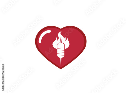 Doner kebab, Turkish meat food, barbecue in fire Grill for logo design illustration, bbq in a heart shape love icon