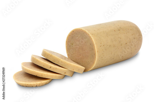 clipping path, preserved pork sausage or Vietnamese-style white sausage sliced isolated on white background photo