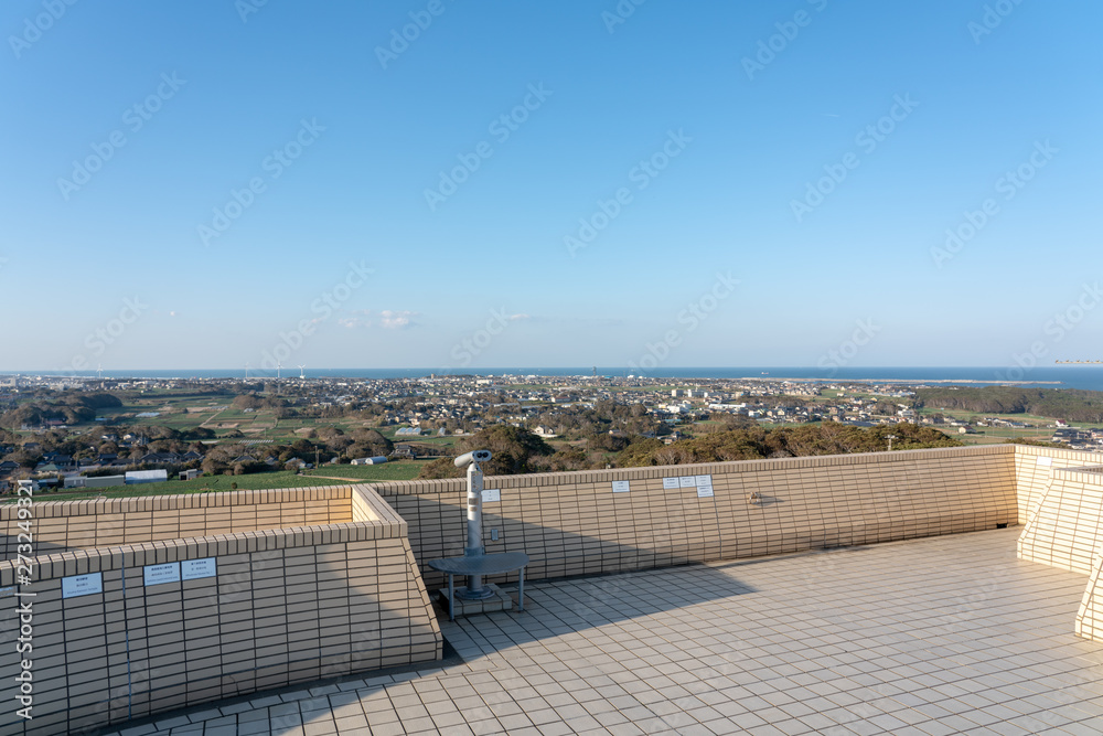 Naklejka premium 地球の丸く見える丘展望台から見る銚子の風景