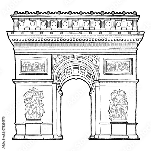 Arc De Triomphe, Paris: Vector Illustration Hand Drawn Landmark Cartoon Art