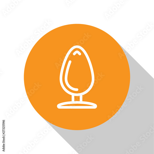 White Anal plug icon isolated on white background. Butt plug sign. Fetish accessory. Sex toy for men and woman. Orange circle button. Vector Illustration