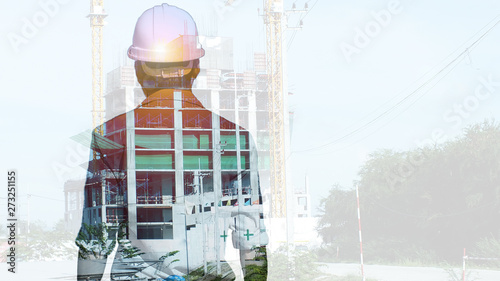 The  engineer,Translucent images isolated on a white background