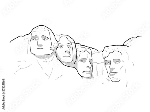 Mount Rushmore, Keystone, South Dakota, United States: Landmark Vector Illustration Hand Drawn Cartoon Art