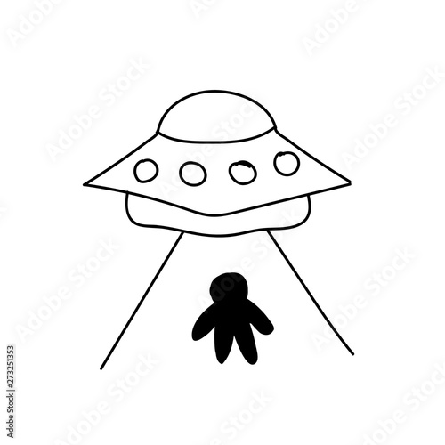 Space plate kidnaps a man. Illustration