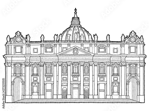 St. Peter's Basilica, Vatican City, Italy: Vector Illustration Hand Drawn Landmark Cartoon Art