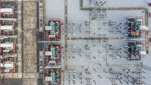 Tableau sur toile Aerial view part of electric station engineering construction on a electric power plant