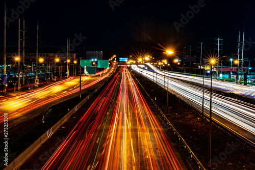 Konstfotografi Road, power line, car running with speed, hiway highway