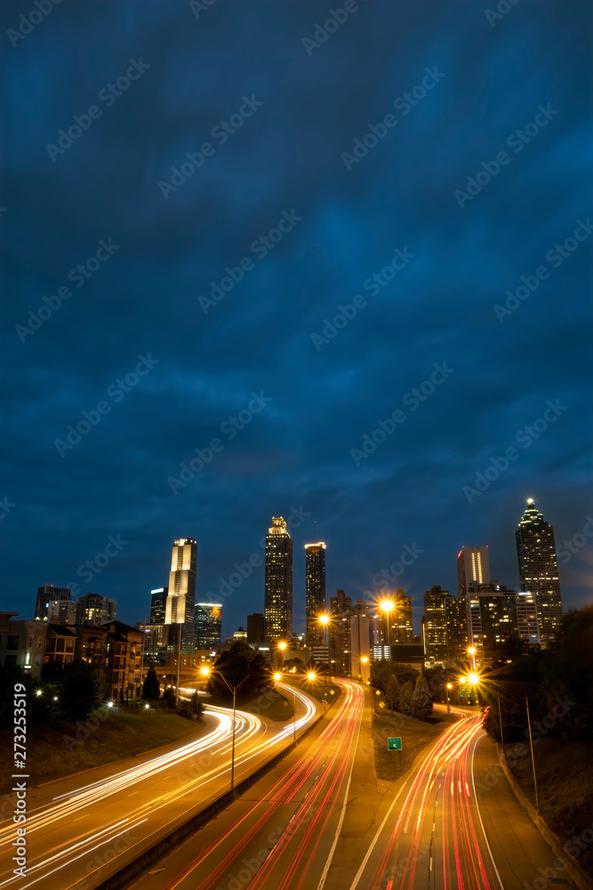 Atlanta Skyline View in the evening from Jackson St Bridge