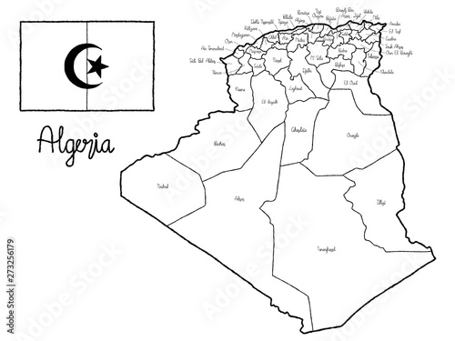 Algeria Country Map Flag Vector Illustration Hand Drawn Cartoon Art photo
