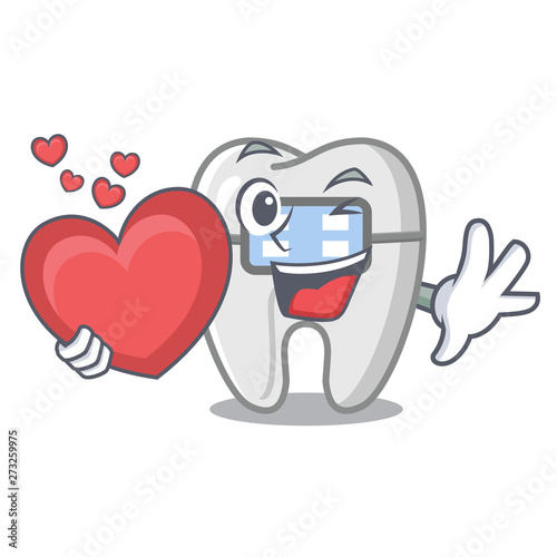 With heart braces in the a cartoon shape