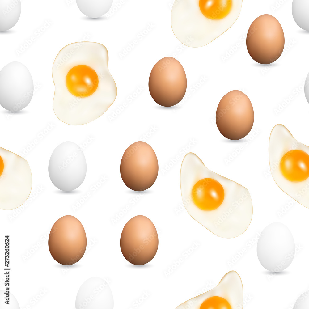 Realistic White and Brown Whole Chicken Eggs Pattern Realistic White and Brown Whole Chicken Eggs Pattern