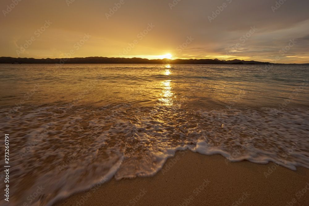 Beautiful beach sunset near Coron, Philippines