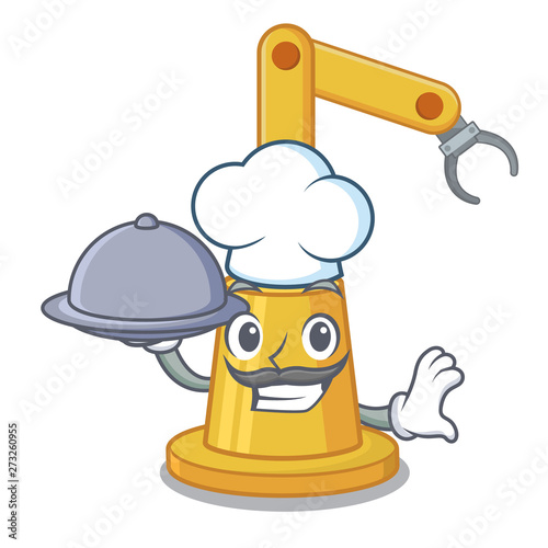 Chef with food assembly automation machine in character table