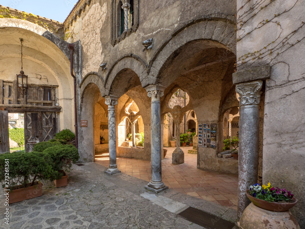 Ravello, Campania, Italy - April 2019 : Villa Cimbrone in Ravello, on the Amalfi Coast Elements of interior.