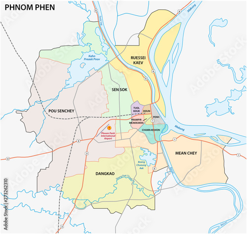 administrative and road map of the cambodian capital phnom phen