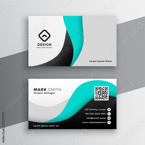 modern wavy turquoise business card design