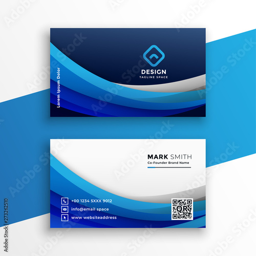 stylish blue wavy business card modern template