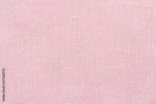 Pink linen pastel fabric, background or texture, closeup, top view, horizontal	