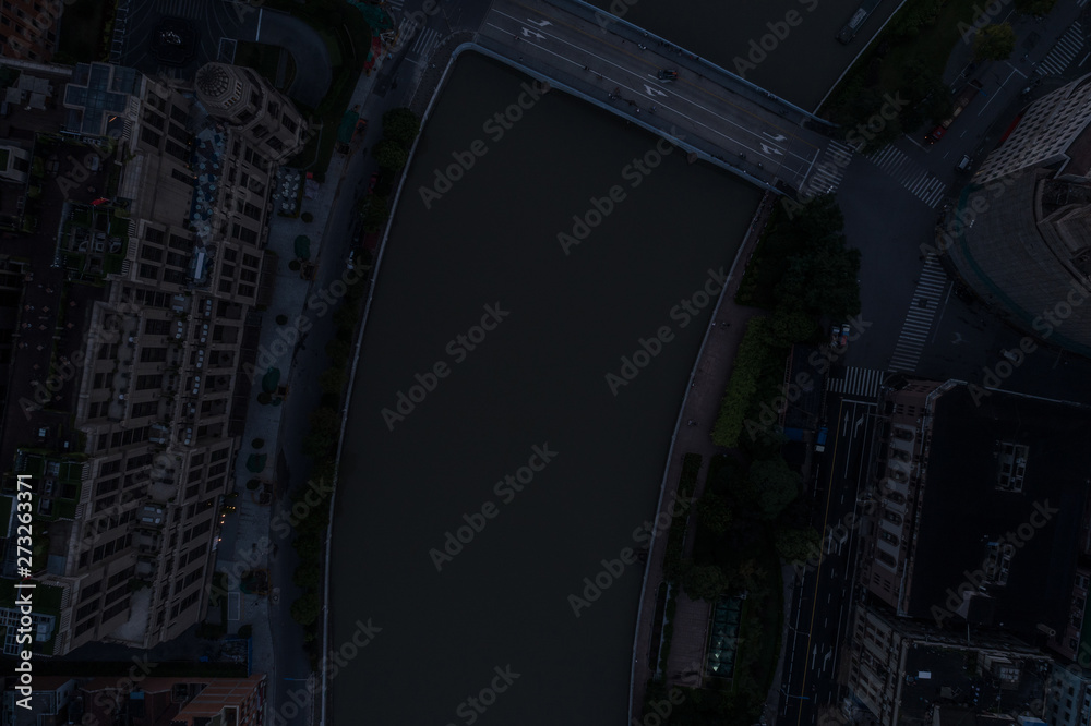 aerial view of HuangPu district, Shanghai, at dawn