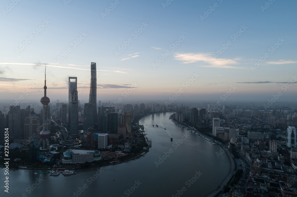 aerial view of Lujiazui, Shanghai city, at dawn aerial view of Lujiazui, Shanghai city, at dawn