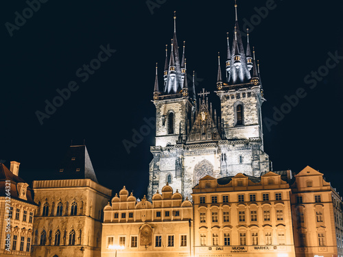 Church of Our Lady before Týn at night, Prague, Czech Republic