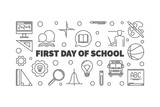 First Day of School vector concept outline horizontal illustration or banner