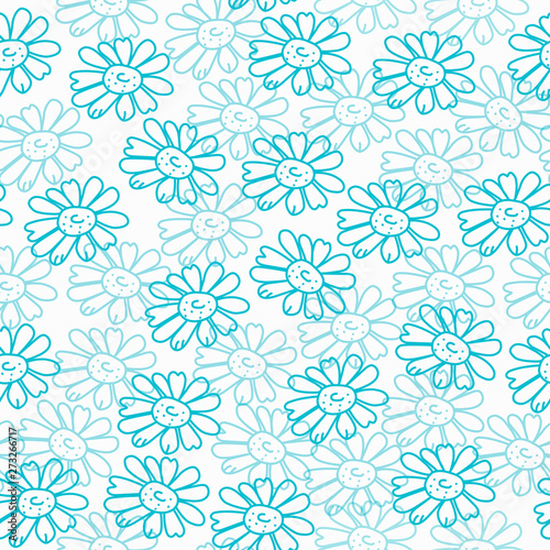 Beautiful seamless pattern of blue daisies