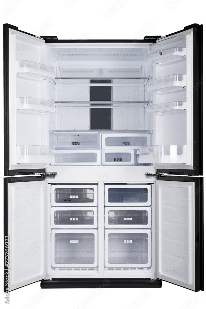 Fototapeta premium Refrigerator Isolated on White Background. Modern Kitchen and Domestic Major Appliances