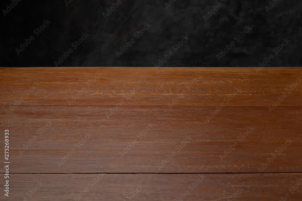 Dark gray loft concrete wall background, Texture with wooden table top Dark gray loft concrete wall background, Texture with wooden table top