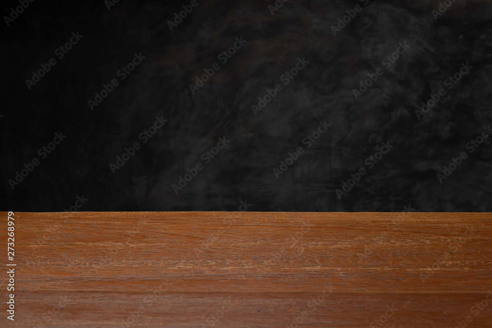 Dark gray loft concrete wall background, Texture with wooden table top Dark gray loft concrete wall background, Texture with wooden table top