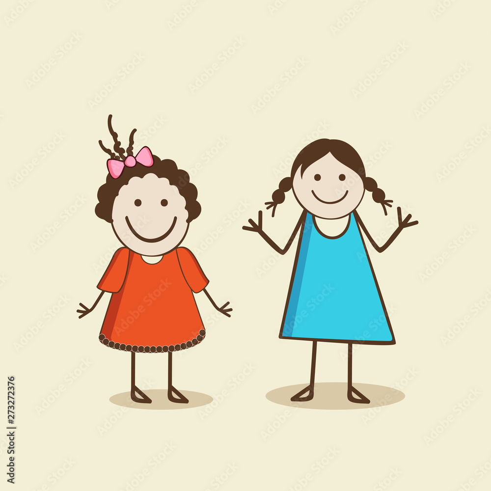 Girl's characters with happy expressions. Girl's characters with happy expressions.