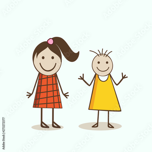 Girl's characters with smiling expressions.