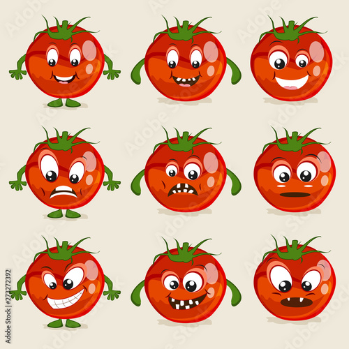 Character of tomato with different facial expressions.