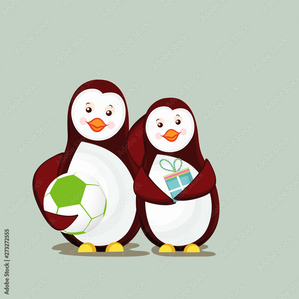 Fototapeta premium Charater of two penguine in happy mood.