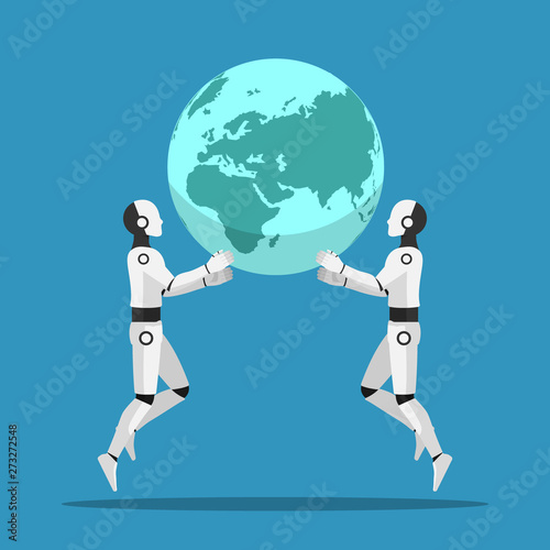 Two Ai robot help together to raising the world