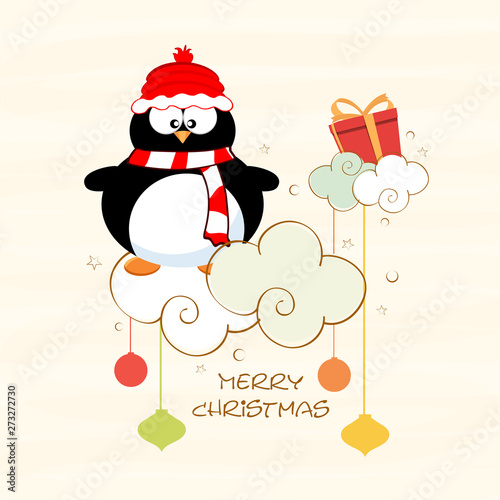 Poster and banner for Merry Christmas with penguine.
