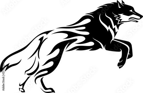 Wolf Tattoo Leaping, Isolated Illustration © Draco77
