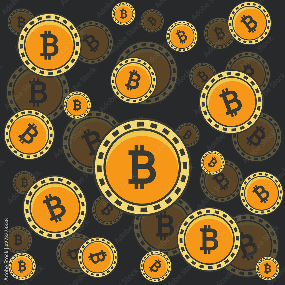 Simple seamless pattern with symbols of golden bitcoins on brown background. Vector illustration of cryptocurrency for ecommerce, banks and business design. Simple seamless pattern with symbols of golden bitcoins on brown background. Vector illustration of cryptocurrency for ecommerce, banks and business design.