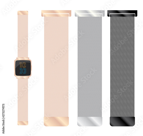 Photo smart fitness tracker watch with rose gold, sliver, black steel milanese straps