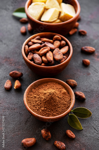 Cocoa beans, powder and cocoa butter