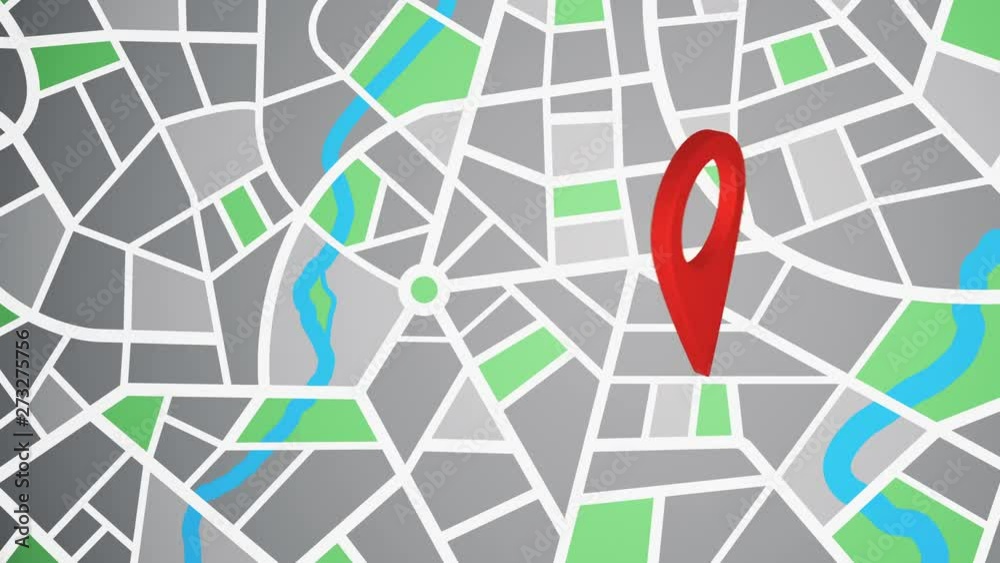 Rotating red pinpoint on the map. Geolocate navigation map with ...
