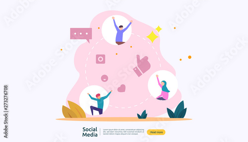 Social Media network and influencer concept with young people character in flat style. illustration template for web landing page, banner, presentation, social, poster, ad, promotion or print media