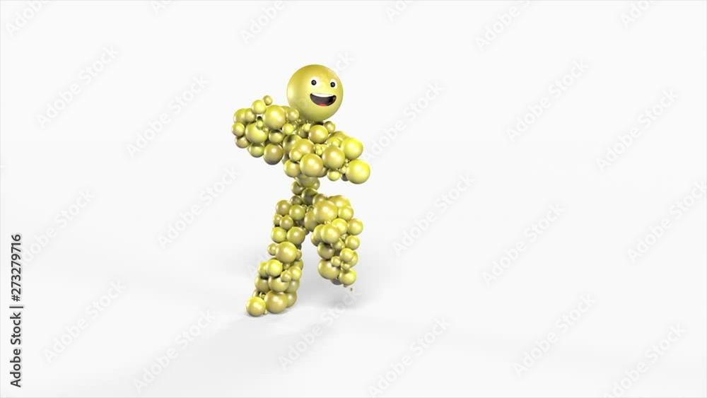 3D animation of dancing smiling emoji isolated on white background. 3D animation of dancing smiling emoji isolated on white background.