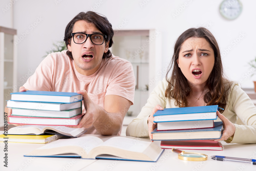 Students preparing for exam together at home Students preparing for exam together at home