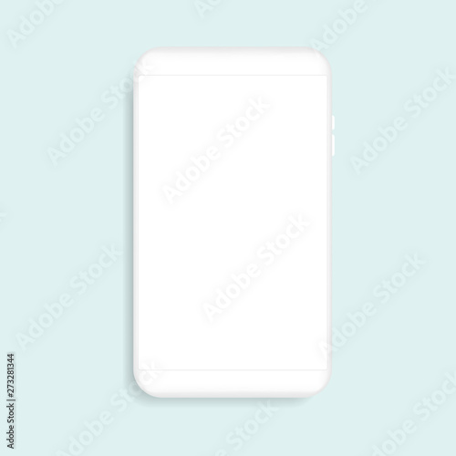 White smartphone vector mockup. Trendy clay mobile phone template for design app.