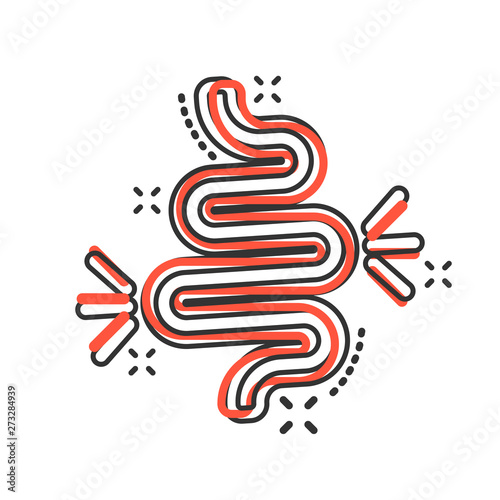 Gut constipation icon in comic style. Colitis vector cartoon illustration on white isolated background. Stomach business concept splash effect.