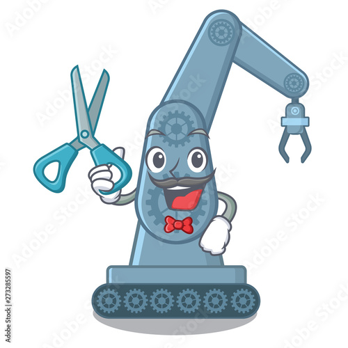 Barber mechatronic robotic arm isolated on character