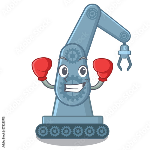 Boxing mechatronic robotic arm isolated on character
