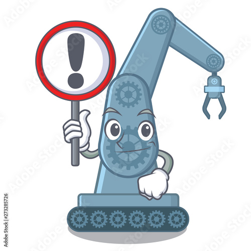 With sign mechatronic robotic arm isolated on character